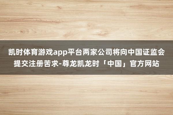 凯时体育游戏app平台两家公司将向中国证监会提交注册苦求-尊龙凯龙时「中国」官方网站